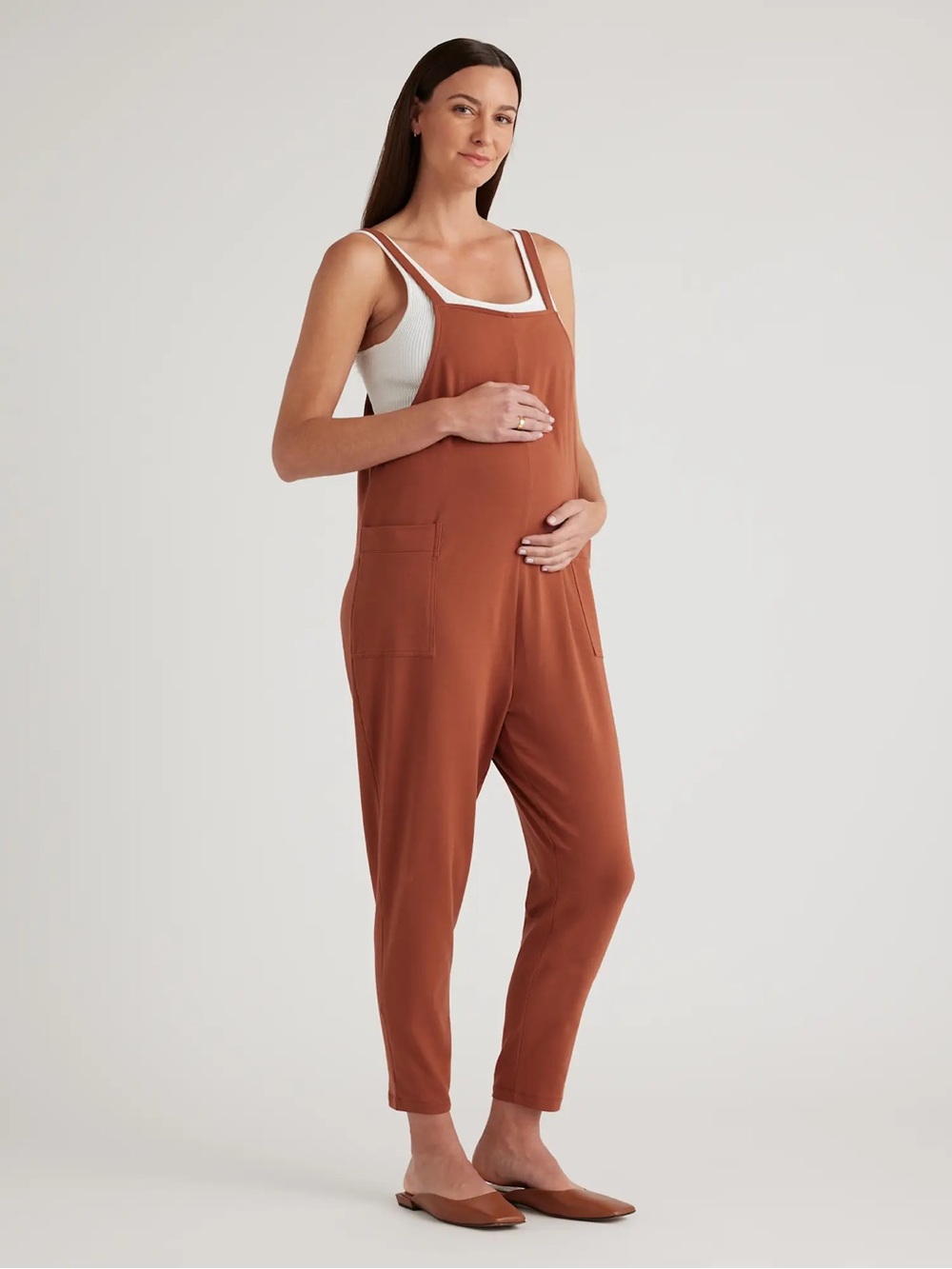 Quince Rust Brown Maternity Jumpsuit